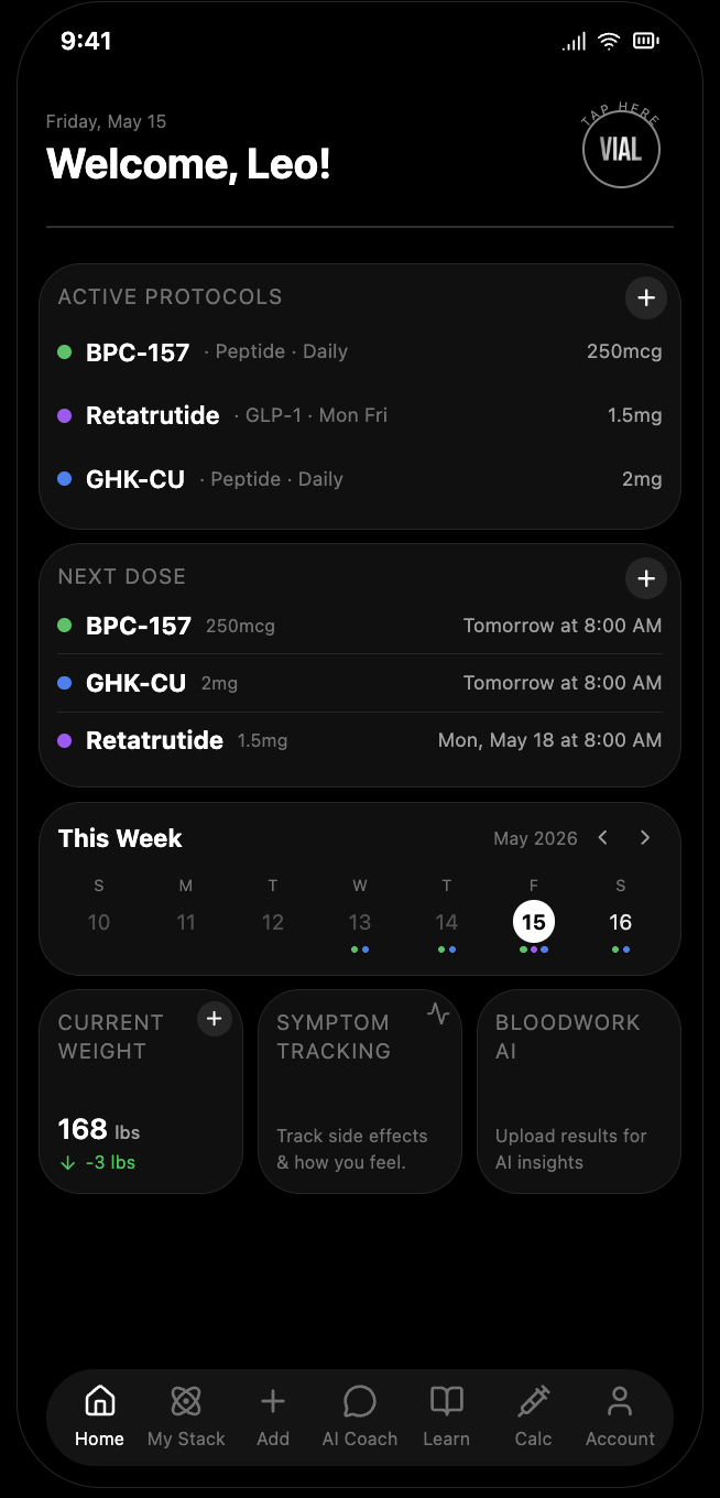 Vial Tracker home screen